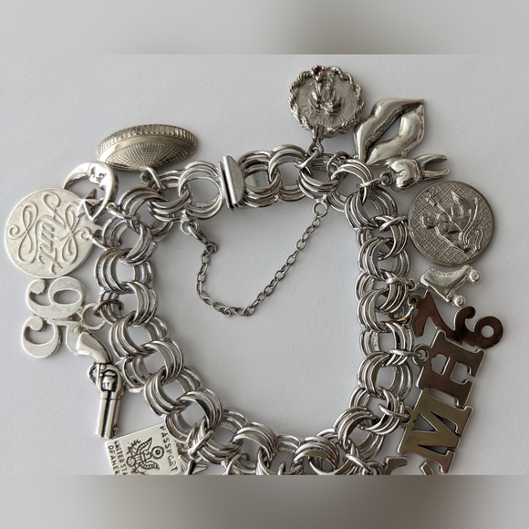EC TRIPLE LINK STERLING SILVER ALL MARKED CHUNKY CHARM BRACELET - Picture 12 of 14
